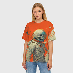 Футболка оверсайз женская Скелет космонавт и краска на фоне, цвет: 3D-принт — фото 2
