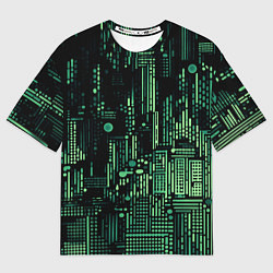Футболка оверсайз женская Чёрно-зелёный абстракция точки полоски, цвет: 3D-принт