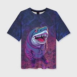 Женская футболка оверсайз Акула в балахоне