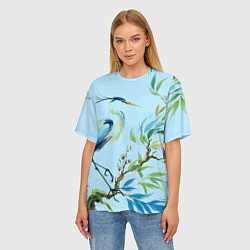 Футболка оверсайз женская Акварельная цапля у пруда, цвет: 3D-принт — фото 2