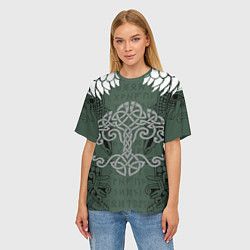 Футболка оверсайз женская Древние руны и древо жизни с крыльями, цвет: 3D-принт — фото 2