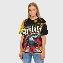 Футболка оверсайз женская Тралалера Тралала брейнрот мем - Акула в кроссовка, цвет: 3D-принт — фото 2