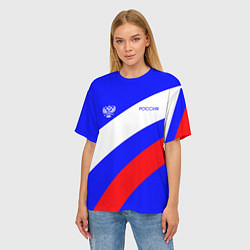 Футболка оверсайз женская Россия с гербом и цветами флага, цвет: 3D-принт — фото 2