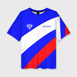 Женская футболка оверсайз Россия с гербом и цветами флага