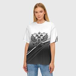 Футболка оверсайз женская Герб России градиент в полосами серый, цвет: 3D-принт — фото 2