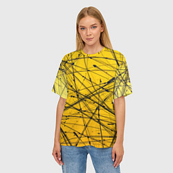 Футболка оверсайз женская Черные штрихи на желтом, цвет: 3D-принт — фото 2