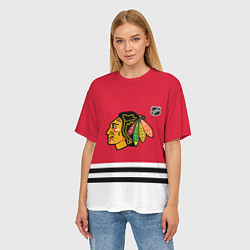 Футболка оверсайз женская Чикаго Блэкхокс хоккей, цвет: 3D-принт — фото 2