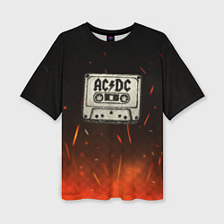 Футболка оверсайз женская ACDC лого на кассете, цвет: 3D-принт
