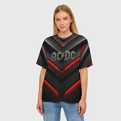 Футболка оверсайз женская ACDC лого из металла на черно-красной текстуре, цвет: 3D-принт — фото 2