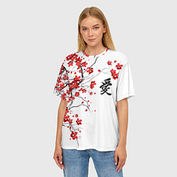 Футболка оверсайз женская Сакура с иероглифом Любовь, цвет: 3D-принт — фото 2