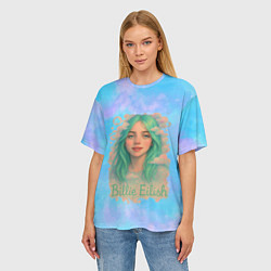 Футболка оверсайз женская Билли Айлиш с зелеными волосами, цвет: 3D-принт — фото 2