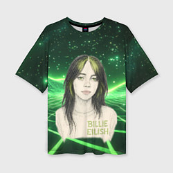 Футболка оверсайз женская Билли Айлиш нарисована с зелеными волосами, цвет: 3D-принт