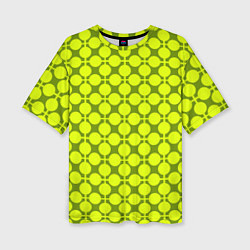 Футболка оверсайз женская Желто зеленый неоновый узор ретро в горох, цвет: 3D-принт