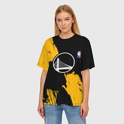 Футболка оверсайз женская Голден Стэйт Уорриорз - брызги желтой краски, цвет: 3D-принт — фото 2