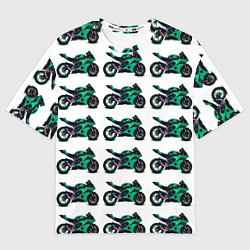 Футболка оверсайз женская Motorcycle turquoise, цвет: 3D-принт
