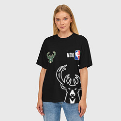 Футболка оверсайз женская Милуоки Бакс - большой лого, цвет: 3D-принт — фото 2