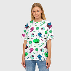 Футболка оверсайз женская Halloween light green pumpkin - паттерн, цвет: 3D-принт — фото 2