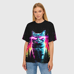 Футболка оверсайз женская Космический кот в очках, цвет: 3D-принт — фото 2