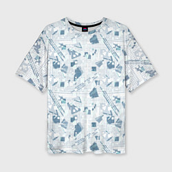 Футболка оверсайз женская Мемфис синий с серым клетчатый геометрический узор, цвет: 3D-принт