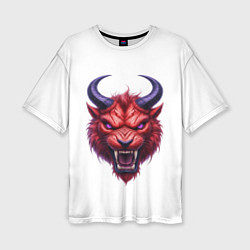 Футболка оверсайз женская Голова злого красного существа с фиолетовыми глаза, цвет: 3D-принт