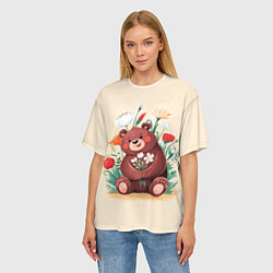 Футболка оверсайз женская Мишаня с букетом, цвет: 3D-принт — фото 2