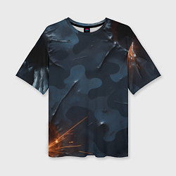 Женская футболка оверсайз Камуфляжная текстура с дырами