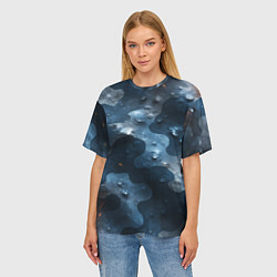 Футболка оверсайз женская Синий камуфляж с каплями, цвет: 3D-принт — фото 2