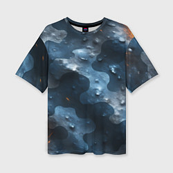 Футболка оверсайз женская Синий камуфляж с каплями, цвет: 3D-принт