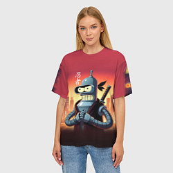 Футболка оверсайз женская Крутой ниндзя Бендер в ночном городе, цвет: 3D-принт — фото 2