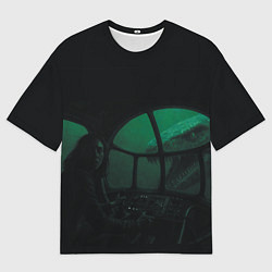 Футболка оверсайз женская Нападение Тилозавра на девушку в батискафе ужасы, цвет: 3D-принт