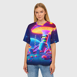 Футболка оверсайз женская Робот-сгибальщик Бендер находится под неоновым мух, цвет: 3D-принт — фото 2