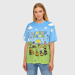 Футболка оверсайз женская Linkin Park мультяшный стиль на поляне, цвет: 3D-принт — фото 2