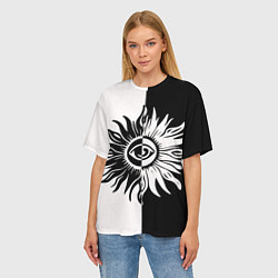 Футболка оверсайз женская Солнце черно-белое, цвет: 3D-принт — фото 2