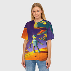Футболка оверсайз женская Бендер на сказочной планете динозавров, цвет: 3D-принт — фото 2