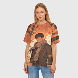 Футболка оверсайз женская Берсерк Гатс в клетчатом шарфе, цвет: 3D-принт — фото 2