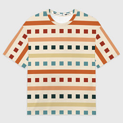 Футболка оверсайз женская Пиксели и полосы орнамент осенний рябиновый, цвет: 3D-принт