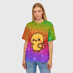 Футболка оверсайз женская Цыпленок школьник с рюкзаком, цвет: 3D-принт — фото 2