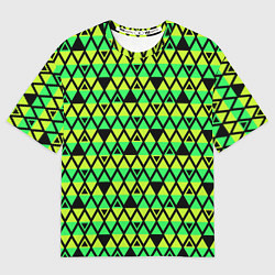 Футболка оверсайз женская Зеленые треугольники на черном, цвет: 3D-принт