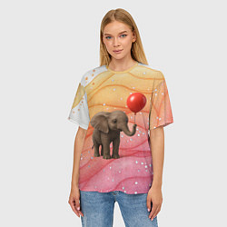 Футболка оверсайз женская Слоненок с красным воздушным шариком, цвет: 3D-принт — фото 2