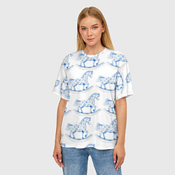 Футболка оверсайз женская Лошадка качалка гжель, цвет: 3D-принт — фото 2
