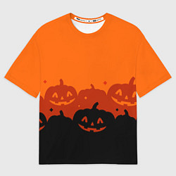 Женская футболка оверсайз Хэллоуин счастливые тыквы