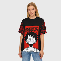 Футболка оверсайз женская Ван Пис, Луффи на красном, цвет: 3D-принт — фото 2