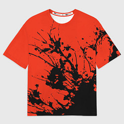 Футболка оверсайз женская Взрыв чёрной краски на красно-оранжевом, цвет: 3D-принт