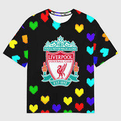 Футболка оверсайз женская Ливерпуль пиксельные сердца, цвет: 3D-принт