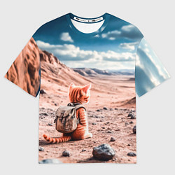 Футболка оверсайз женская Котёнок путешественник в пустыне, цвет: 3D-принт