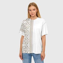 Футболка оверсайз женская Узоры славянские в бежевом цвете, цвет: 3D-принт — фото 2