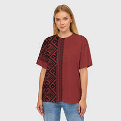 Футболка оверсайз женская Узоры славянские в красном цвете, цвет: 3D-принт — фото 2