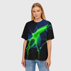 Футболка оверсайз женская Neon green glow, цвет: 3D-принт — фото 2
