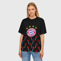 Футболка оверсайз женская Бавария Мюнхен розы паттерн, цвет: 3D-принт — фото 2