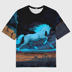 Футболка оверсайз женская Лошадь в синем свете, цвет: 3D-принт